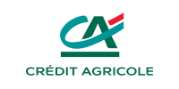 Crédit Agricole logo featuring a teal CA emblem with a red accent and the text 'CRÉDIT AGRICOLE'.