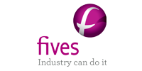 Logo for 'fives' featuring a purple circular emblem and pink wordmark, with the tagline 'Industry can do it'
