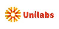Unilabs logo featuring a yellow-orange sunburst symbol beside the orange wordmark Unilabs.