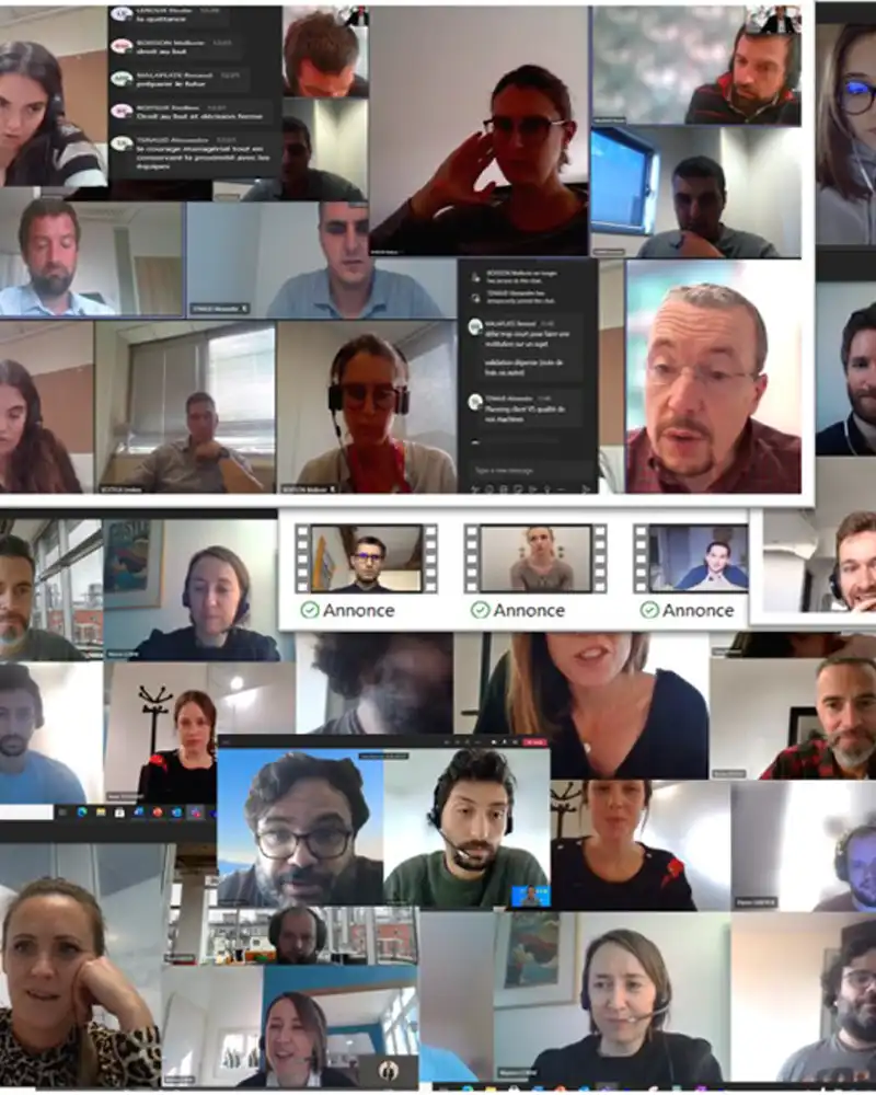 Collage of participants in a multi-screen video conference, each person in their own window.
